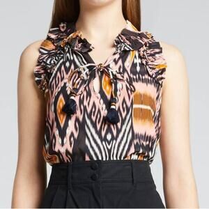 Figue Fabiana Sleeveless Ruffled Ikat Blouse